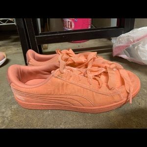 Puma tangerine pink suede sneakers